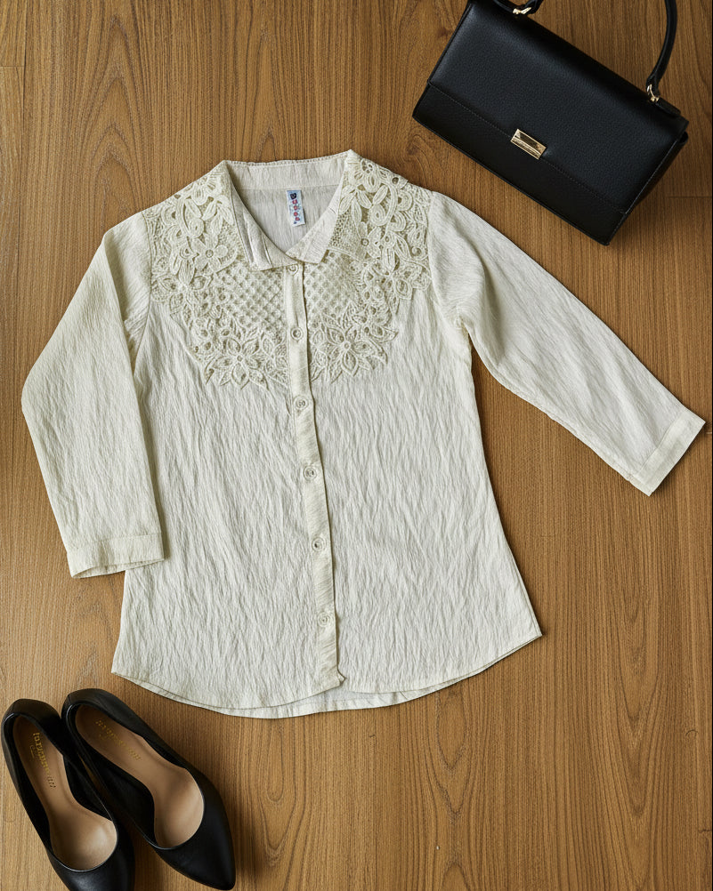 White Lace and Pearl Top (Medium)