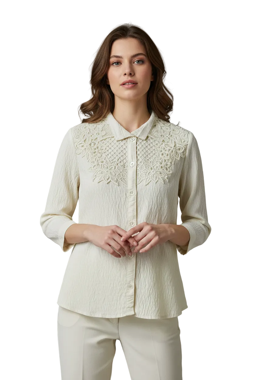 White Lace and Pearl Top (Large/XL)