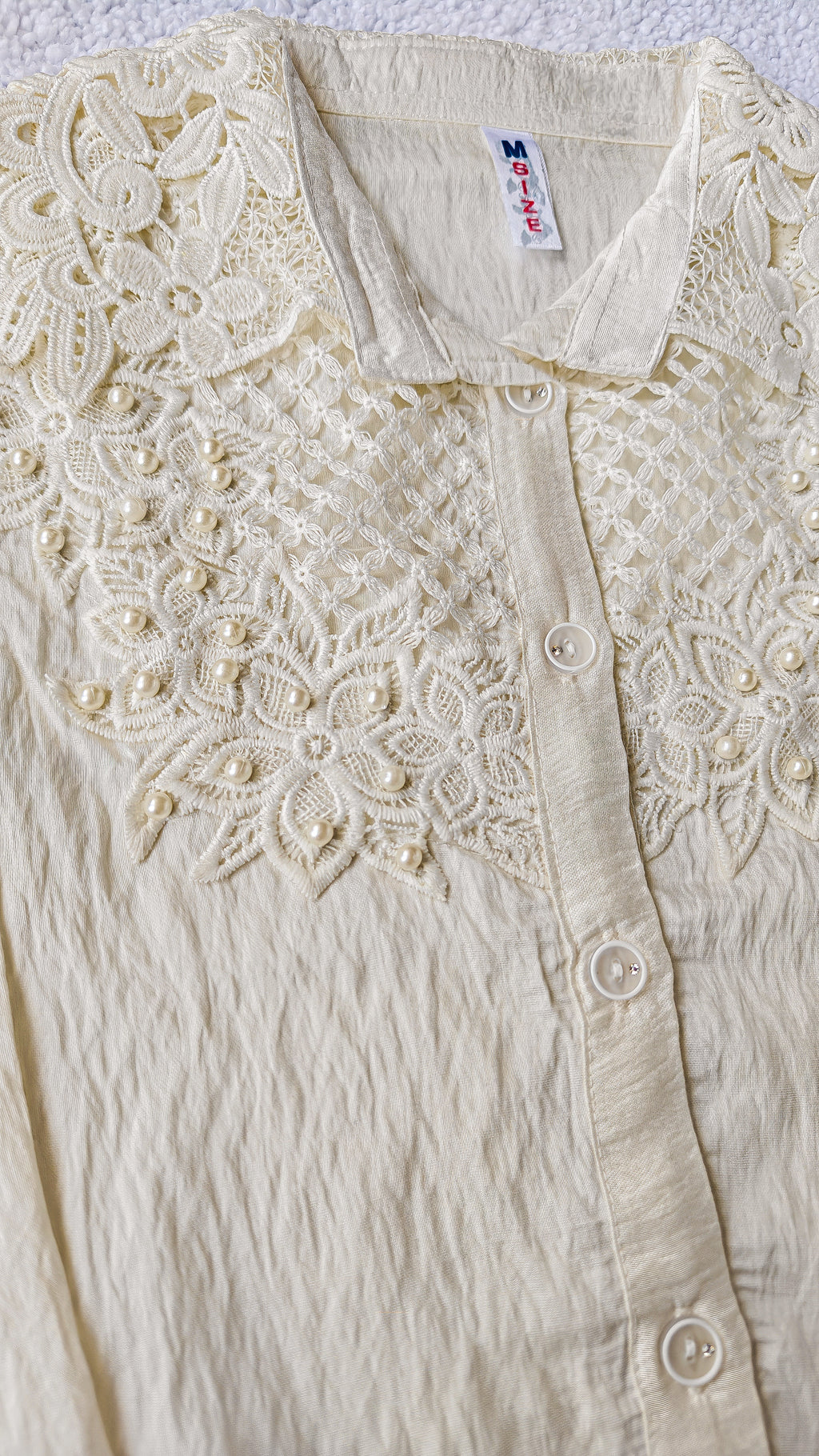 White Lace and Pearl Top (Medium)