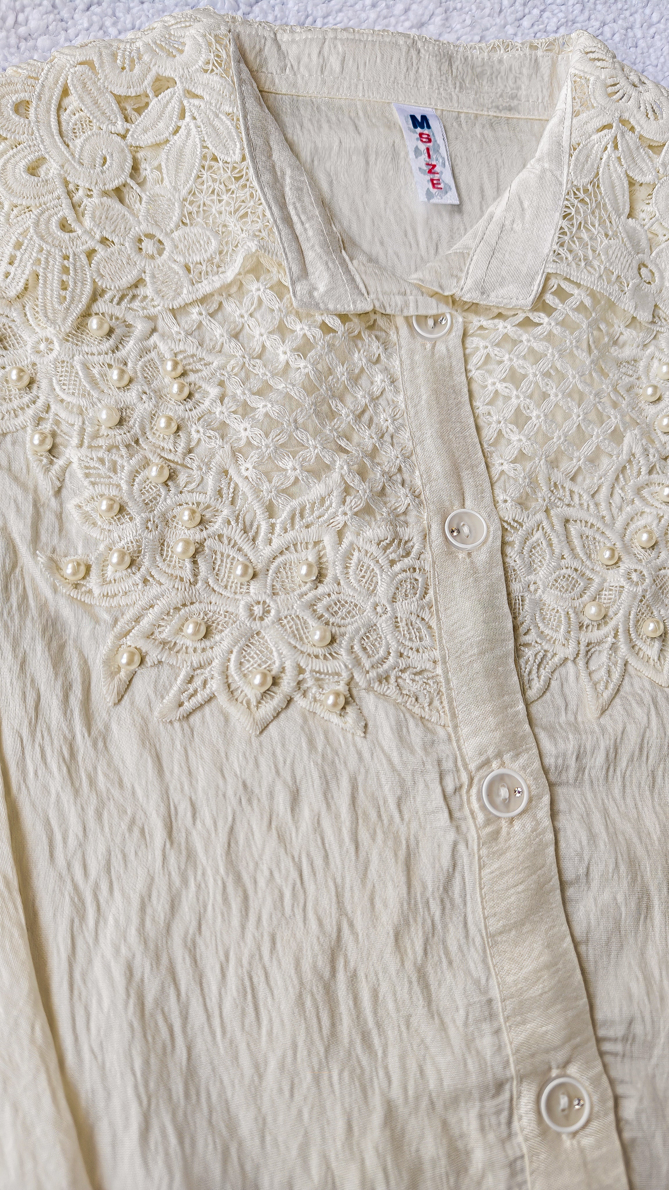 White Lace and Pearl Top (Medium)