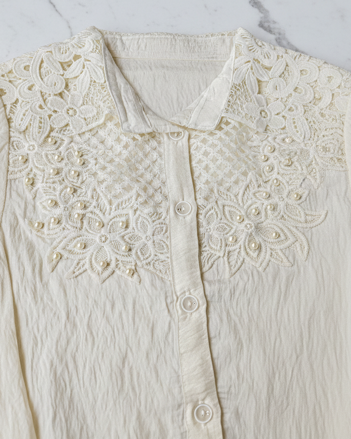 White Lace and Pearl Top (Large/XL)