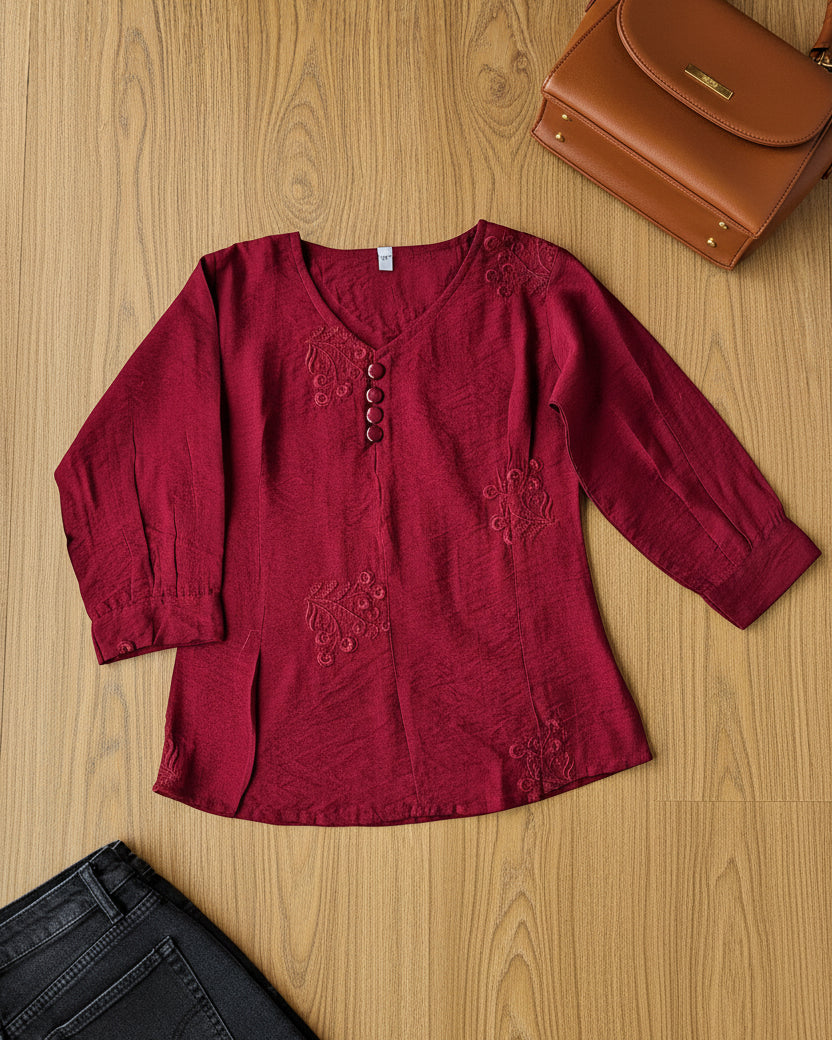 Maroon Embroidered Top (Medium)