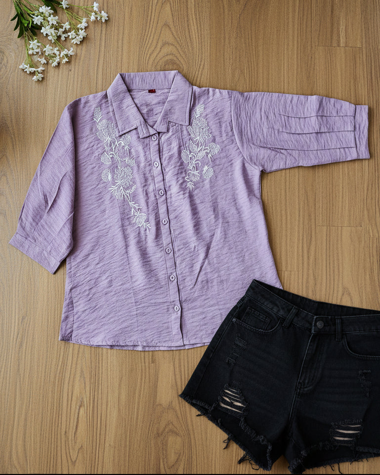 Lilac & White Embroidered Top (Large/XL)