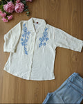 White & Blue Embroidered Top (large/XL)