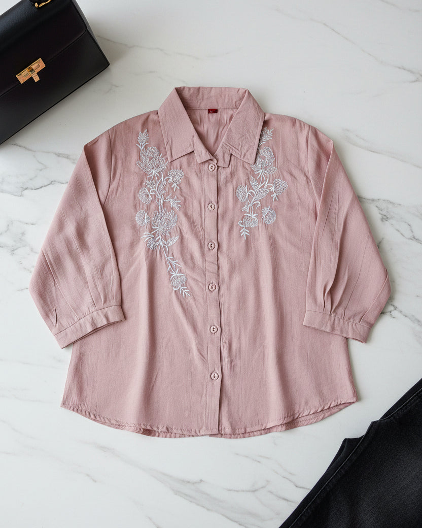 Pink & White Embroidered Top (Large/XL)