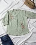 Mint Green Floral Embroidered Shirt (Large/XL)