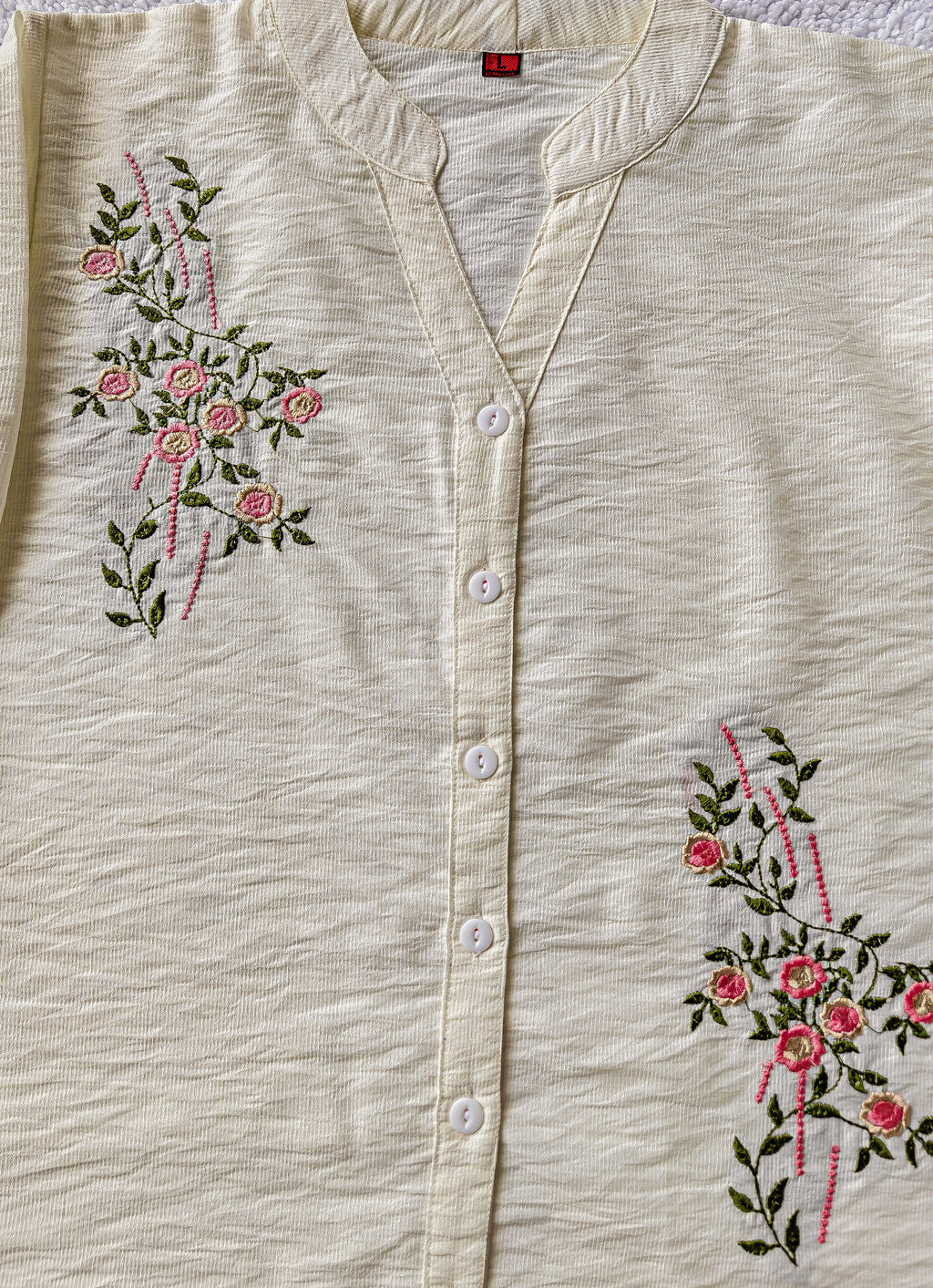 White Floral Embroidered Shirt (Large/XL)