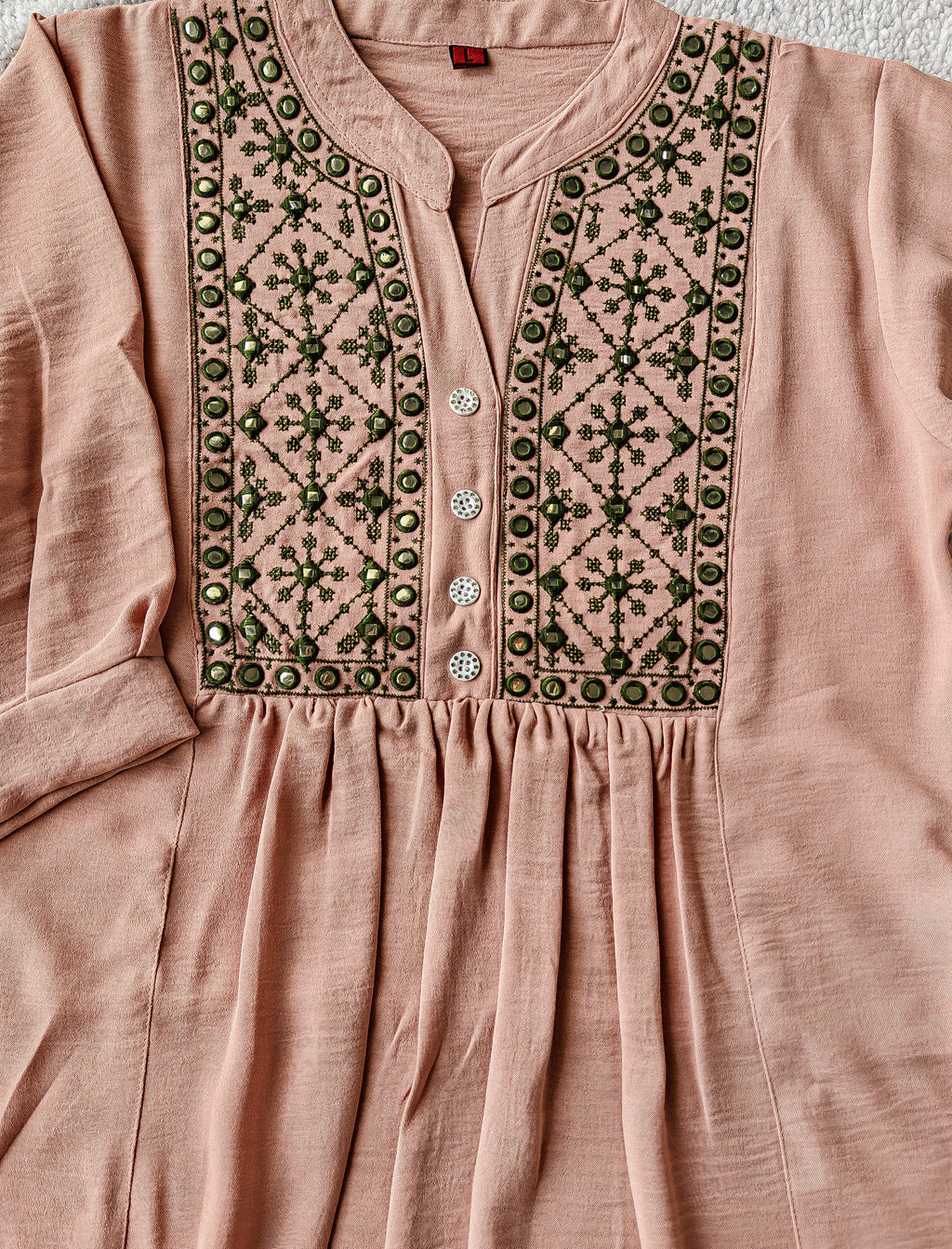 Pink Front Pleated Embroidered Top (Large/XL)