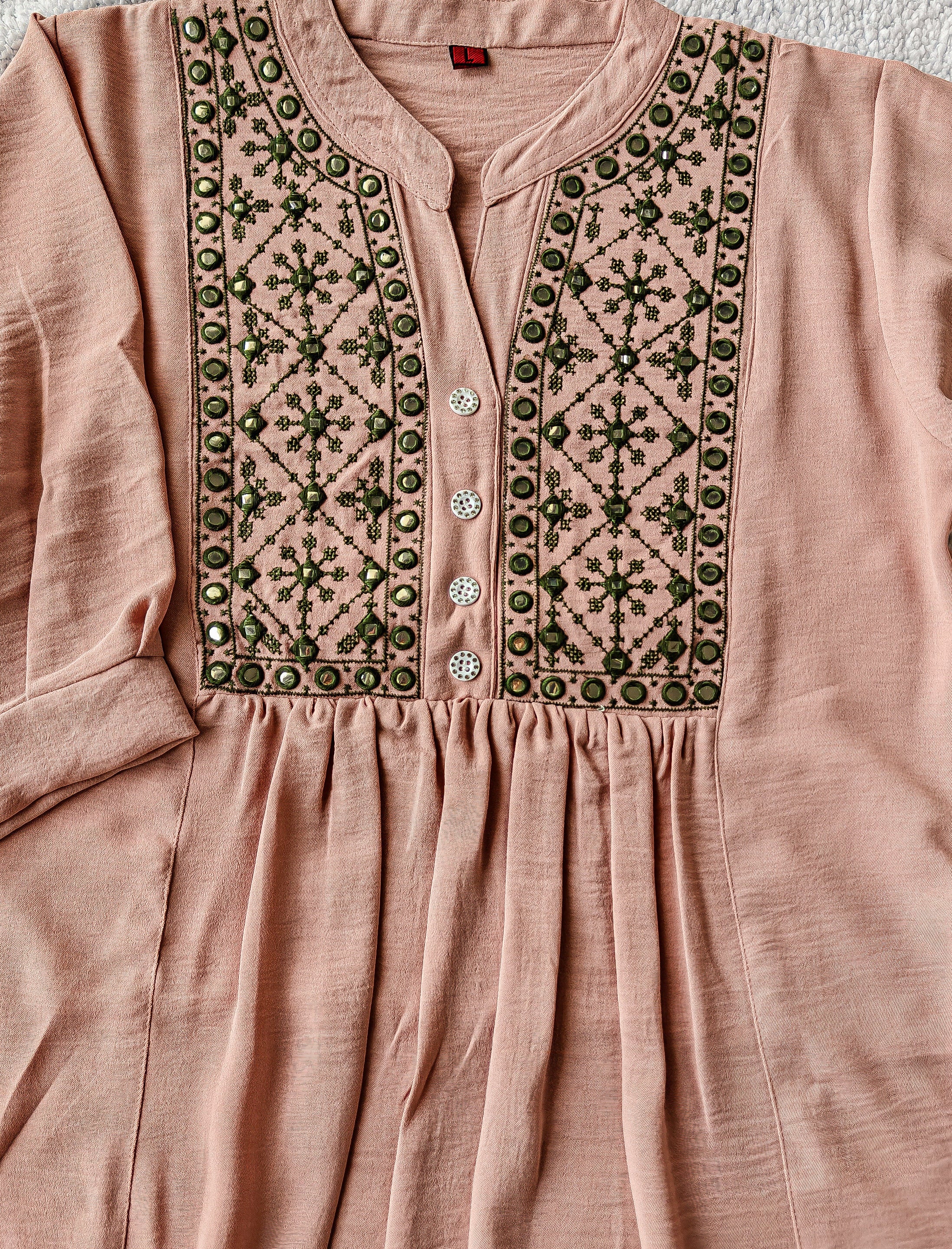 Pink Front Pleated Embroidered Top (Large/XL)