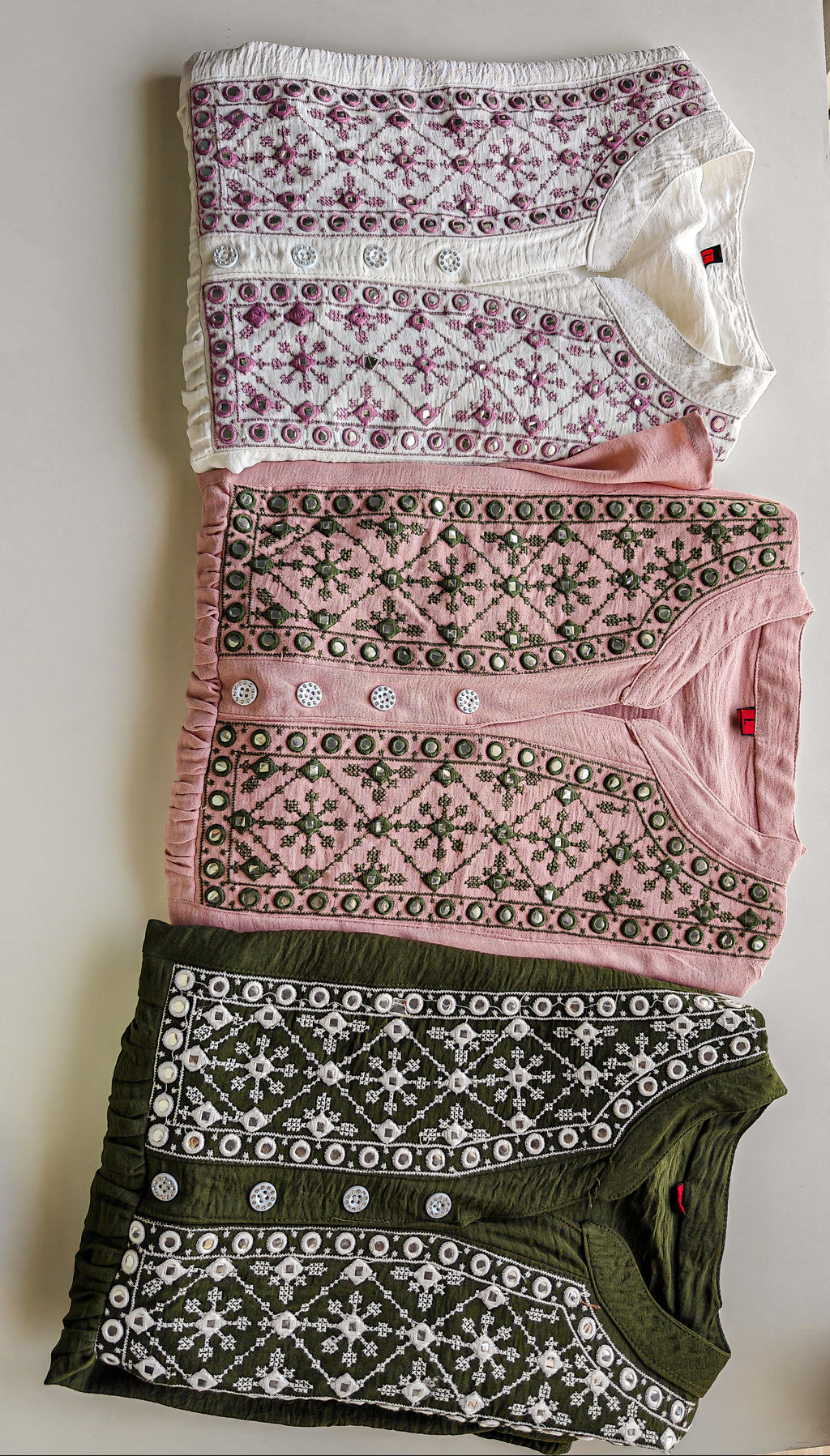 Pink Front Pleated Embroidered Top (Large/XL)