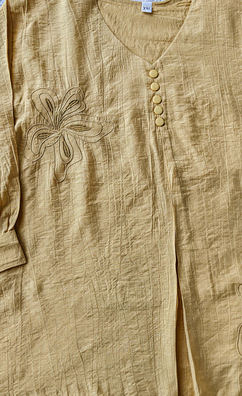 Gold Floral Embroidery V-neck Top (XXL)