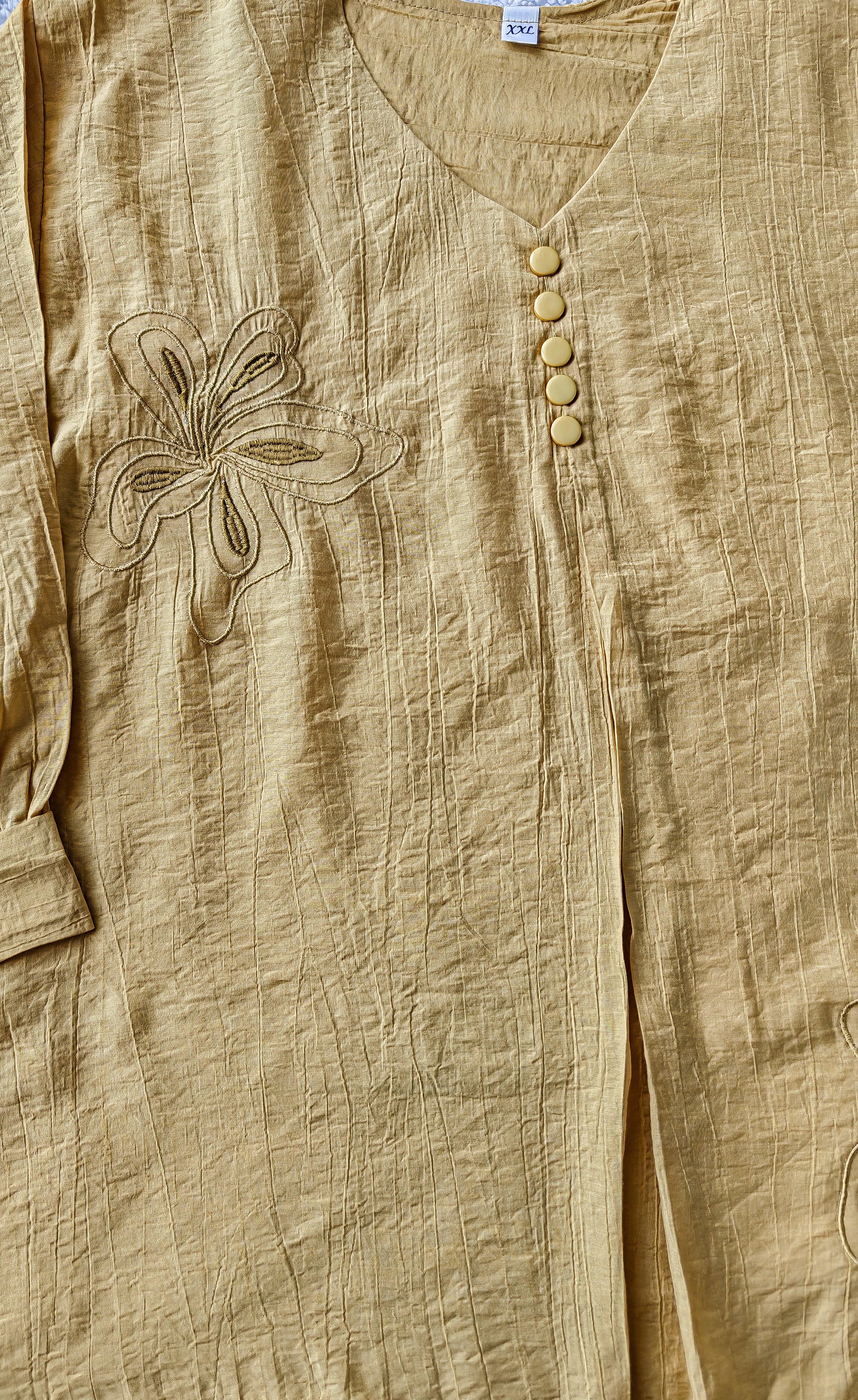 Gold Floral Embroidery V-neck Top (XXL)