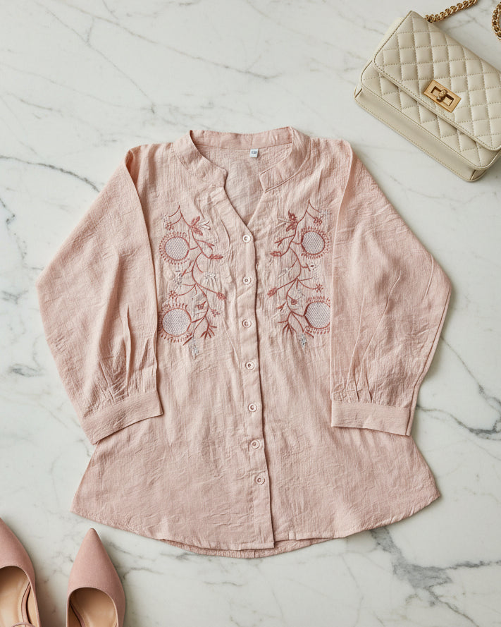 Light Pink Mandarin collar Women's Shirt (XXL)