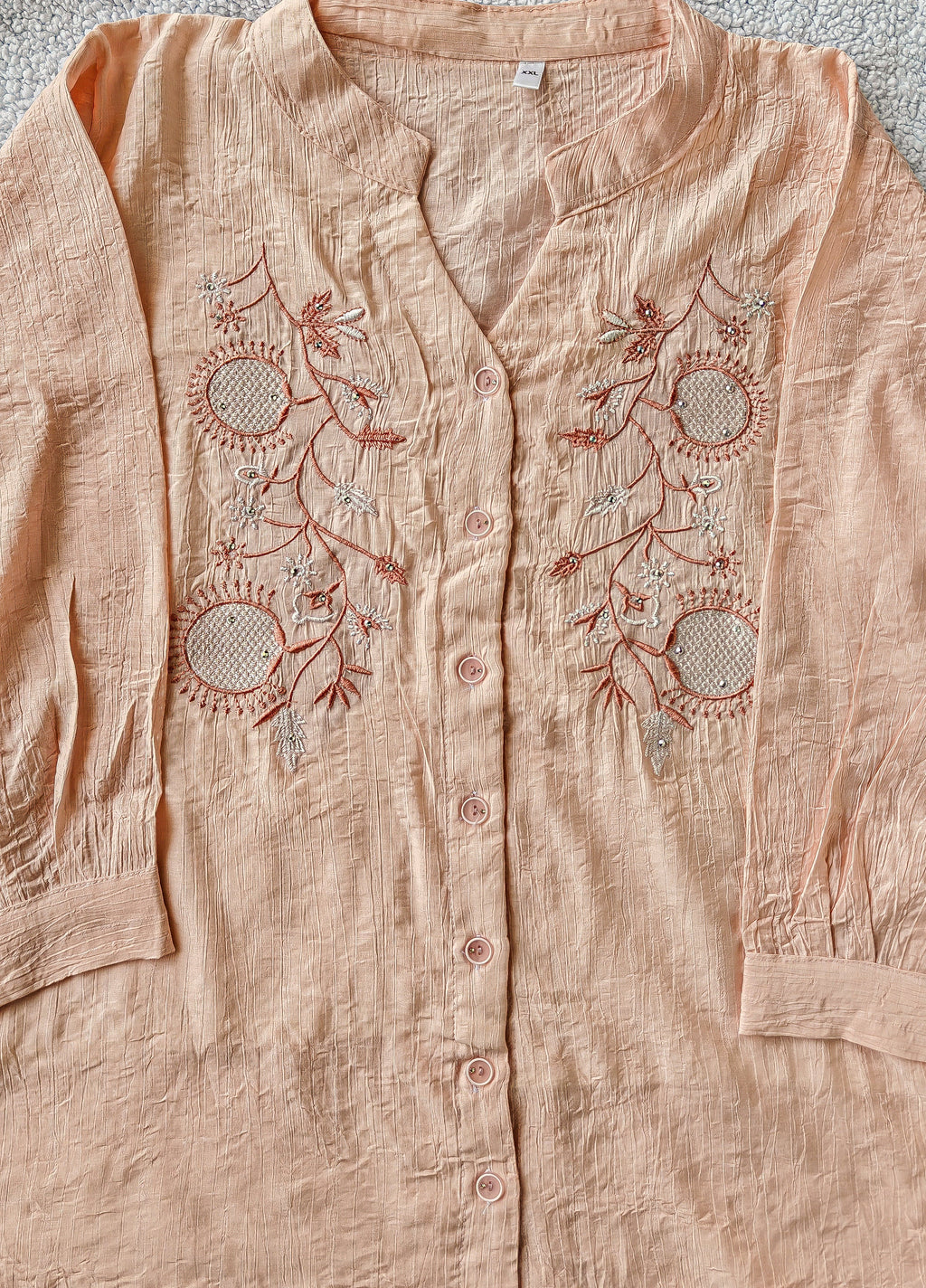 Light Pink Mandarin collar Women's Shirt (XXL)