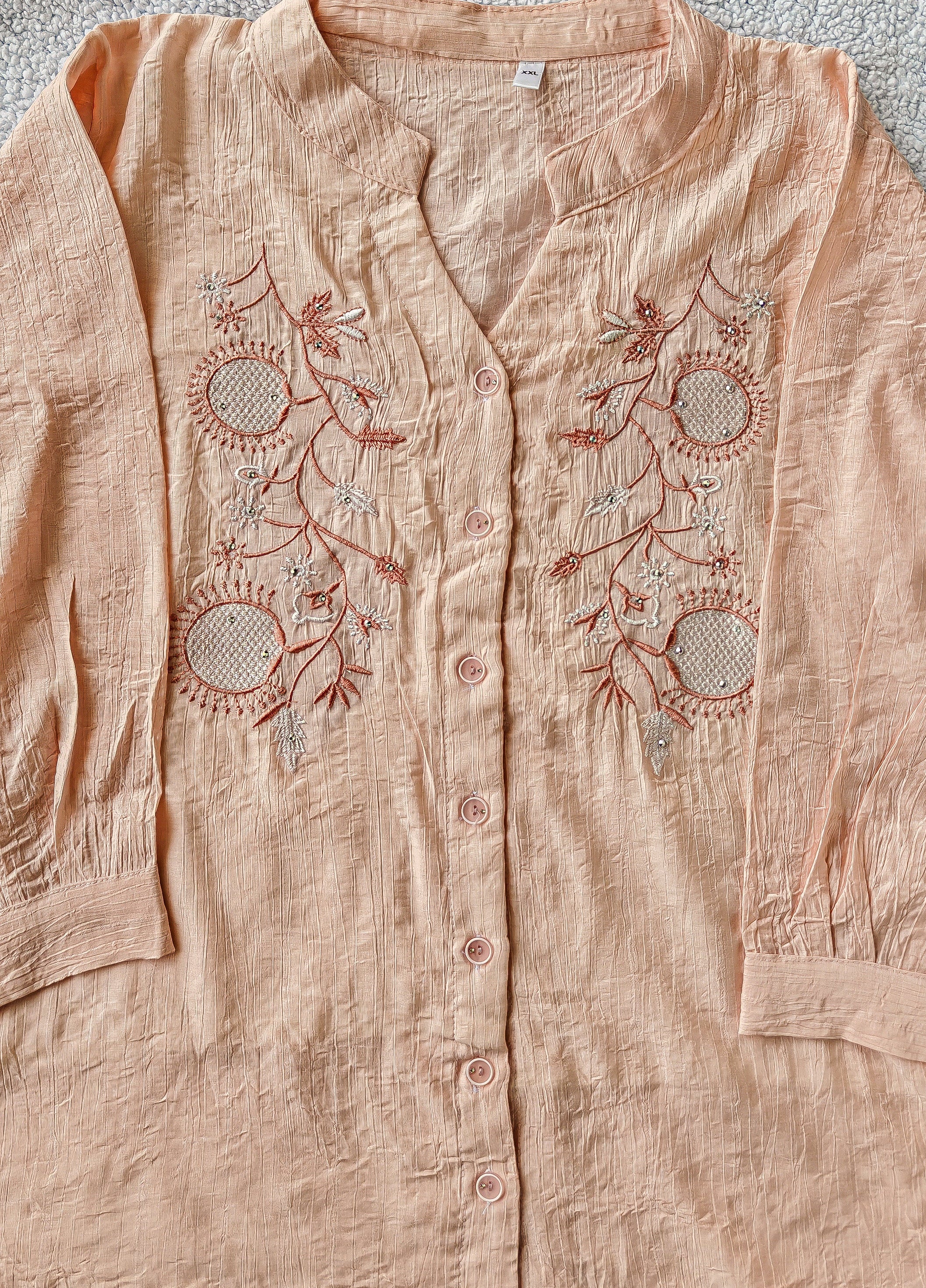 Light Pink Mandarin collar Women's Shirt (XXL)