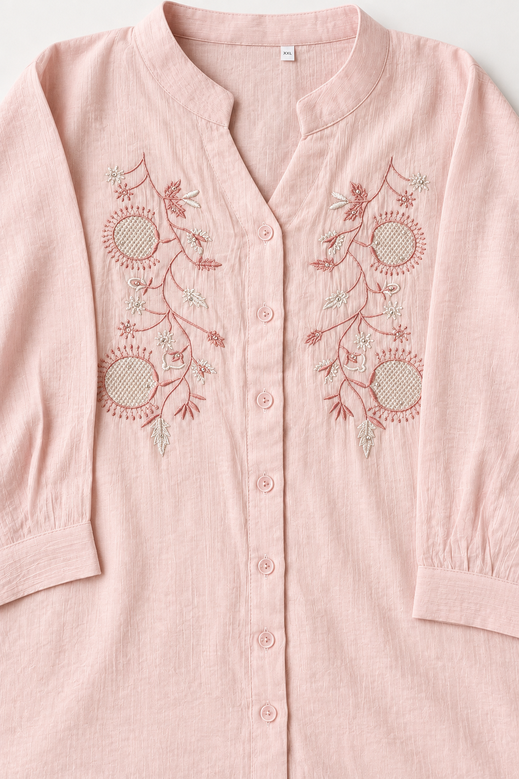 Light Pink Mandarin collar Women's Shirt (XXL)