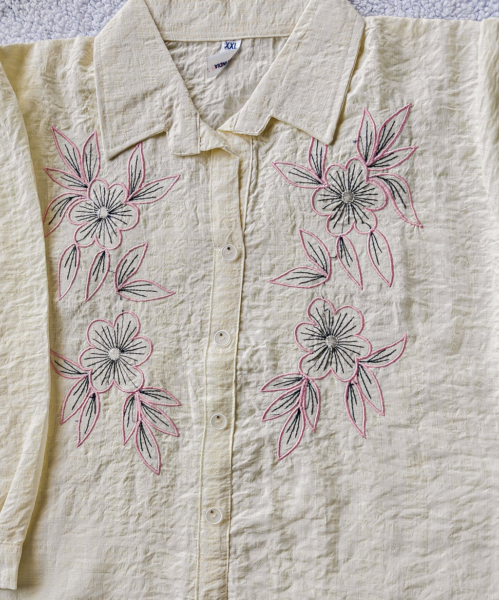 Women's White Shirt with Pink Floral Embroidery (XXL)