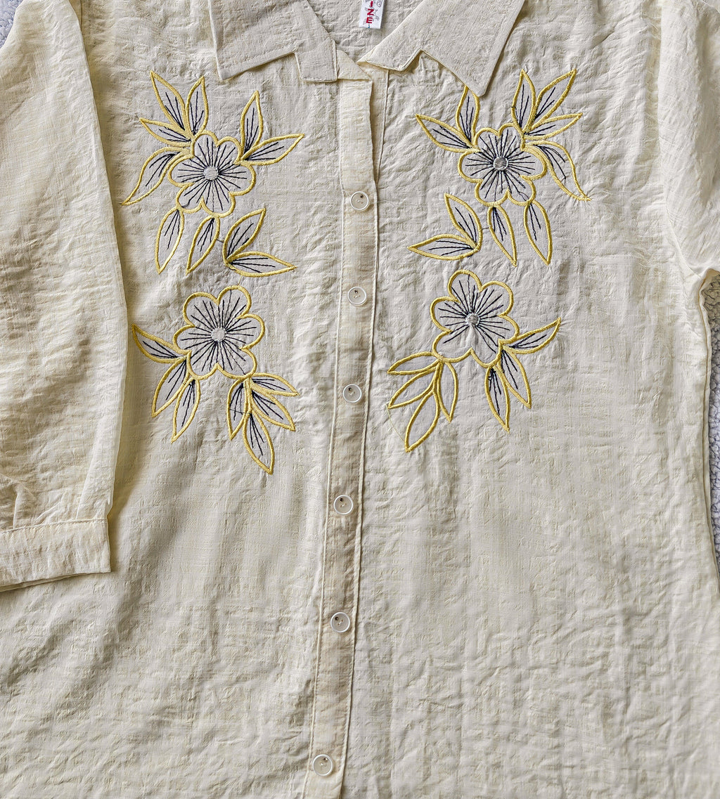 White Women's Shirt with Yellow Floral Embroidery (XXL)