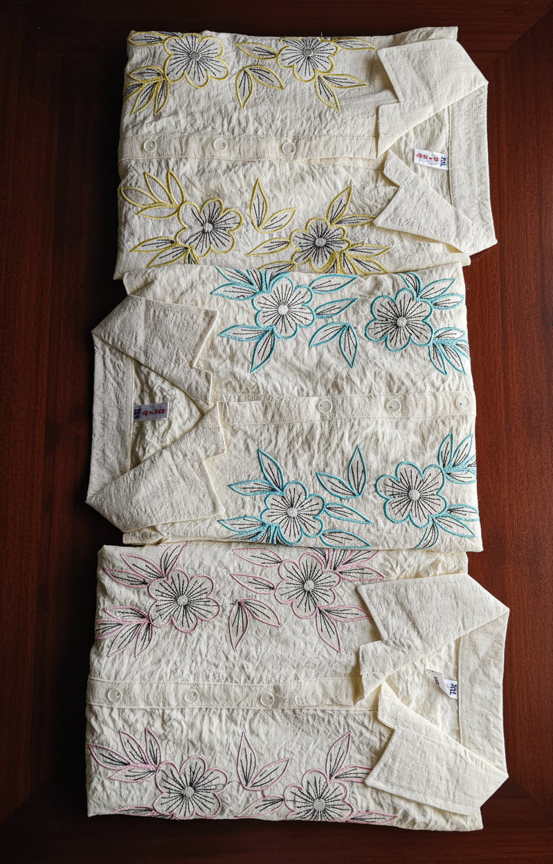Women's White Shirt with Pink Floral Embroidery (XXL)