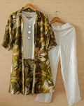 Green & White Three Piece Set Vacation Wear (L/XL)