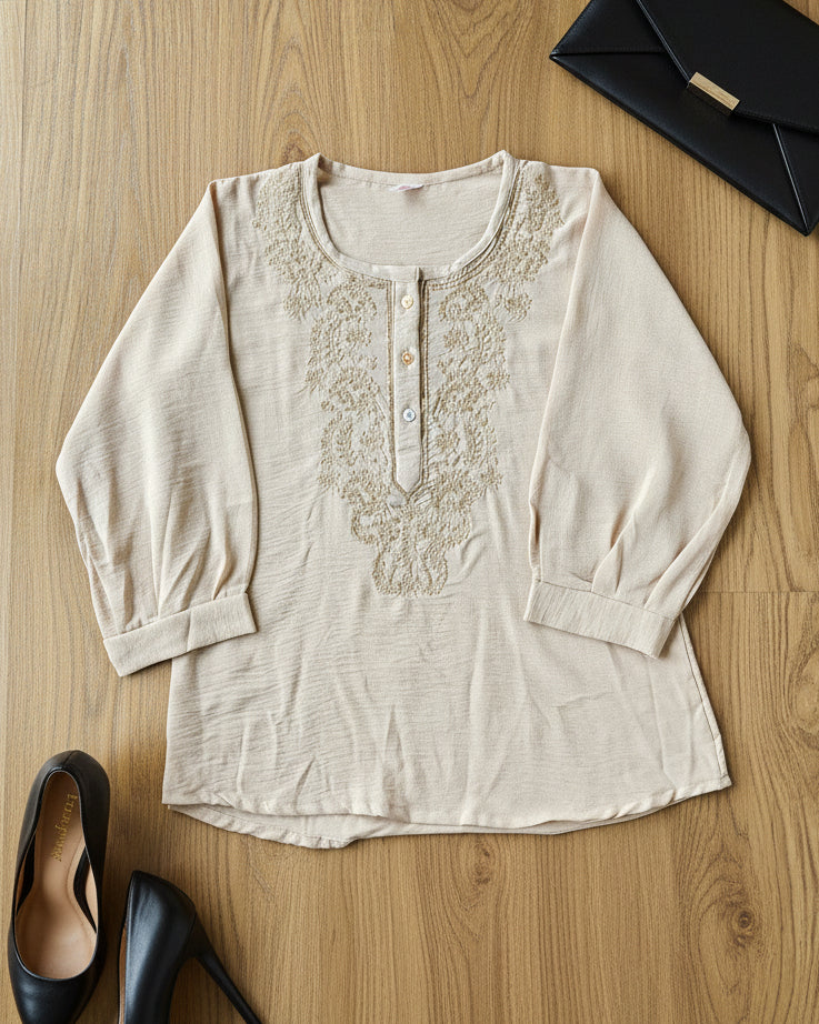 Beige georgette top with embroidery 