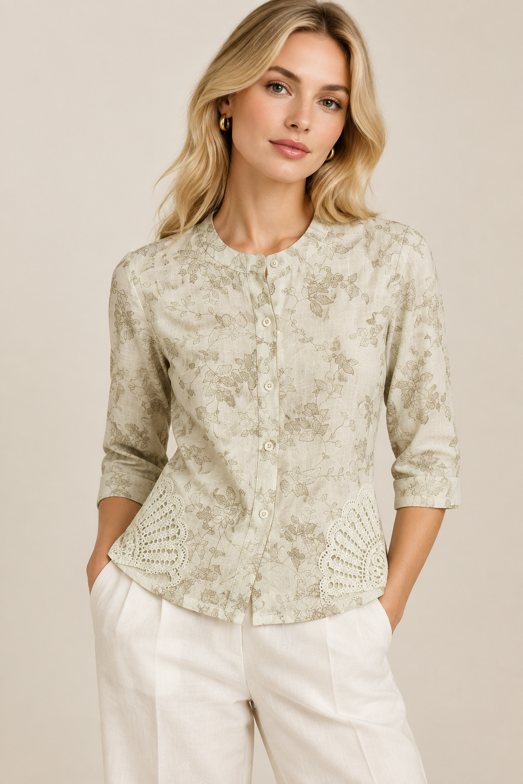 Printed Cream Top (Medium)