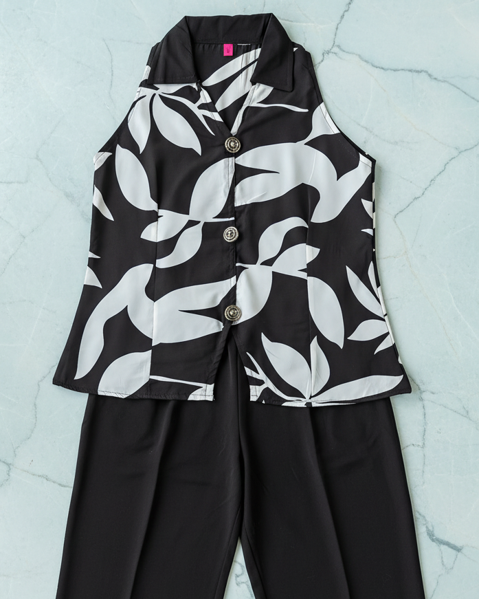 black and white floral print co ord set women