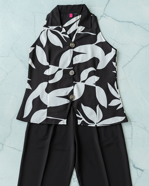 black and white floral print co ord set women