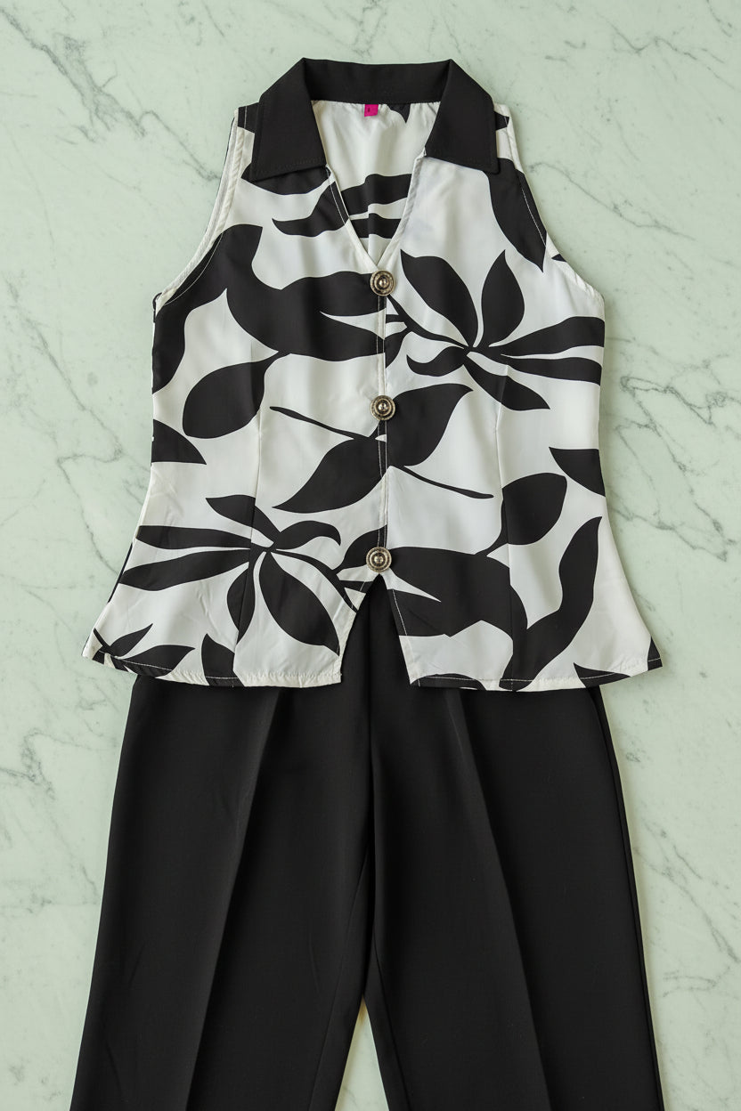 Black and white patterned sleeveless top co ord set women