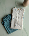 Blue and white embroidered co ord set women
