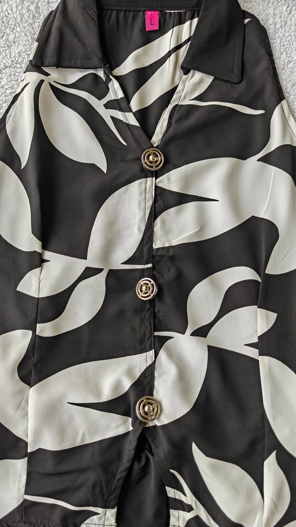 close up of black and white floral print co ord set women 