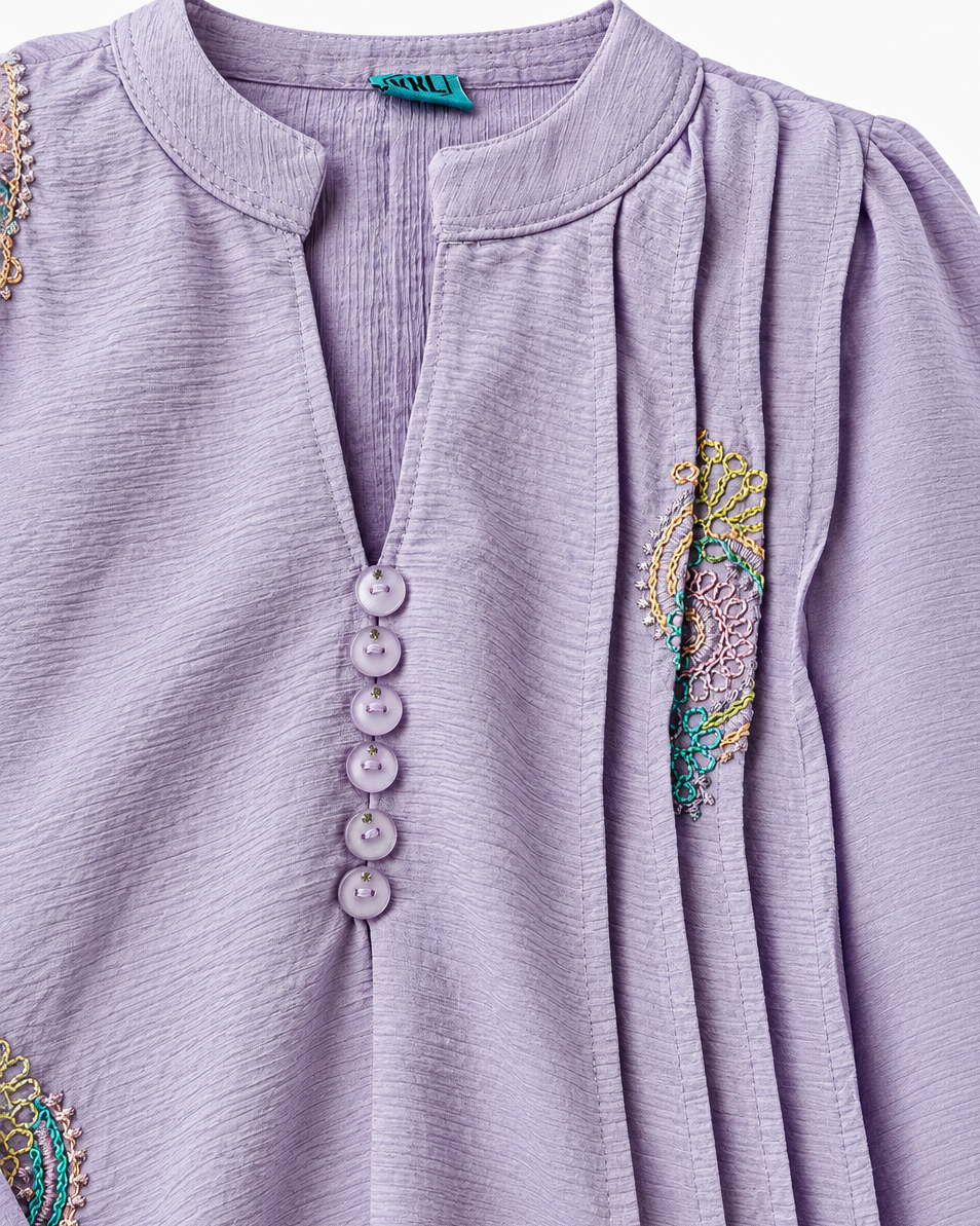 Lavender Mandarin collar Top with Front Pleats (XXL)