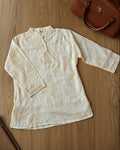 Cream Mandarin Collar White Embroidery Women's Top 