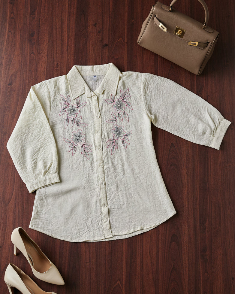 Floral embroidered women's shirt