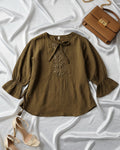 moss green belted women's top