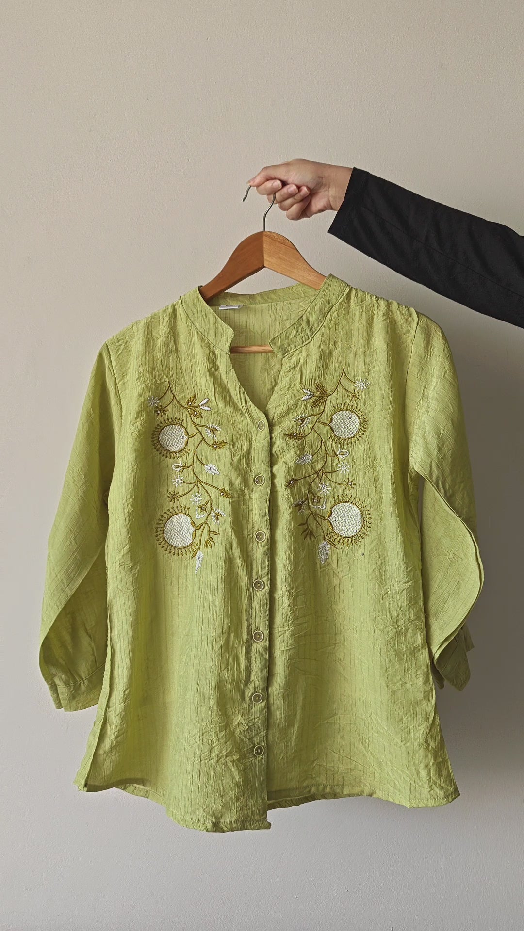 Apple Green Mandarin collar Women's Shirt (XXL)