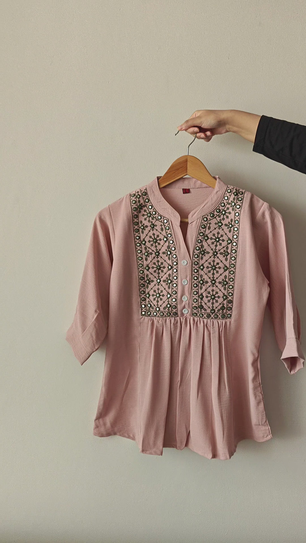 Pink Front Pleated Embroidered Top (Large/XL)