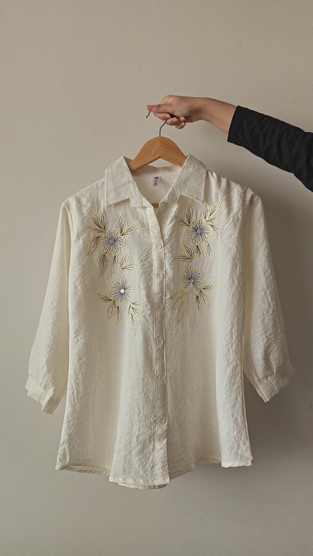 White Women's Shirt with Yellow Floral Embroidery (XXL)