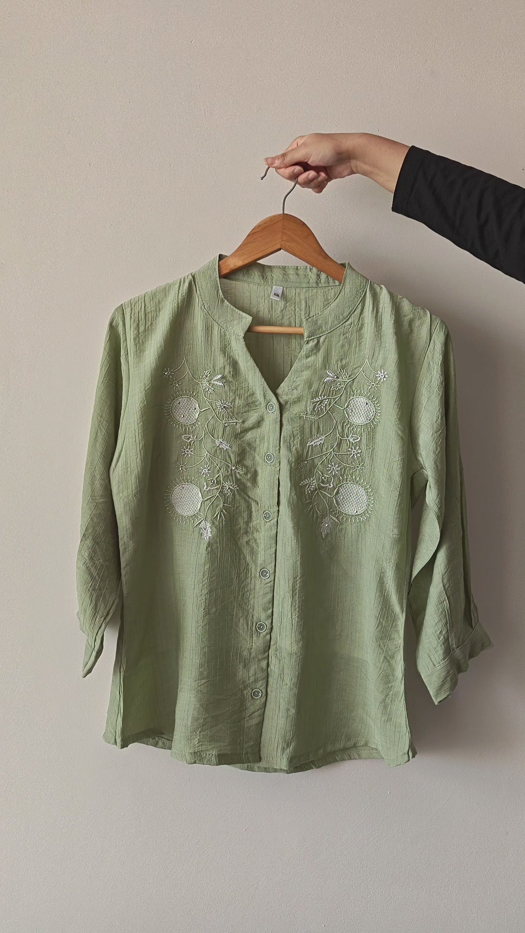 Light Green Mandarin collar Women's Shirt (XXL)