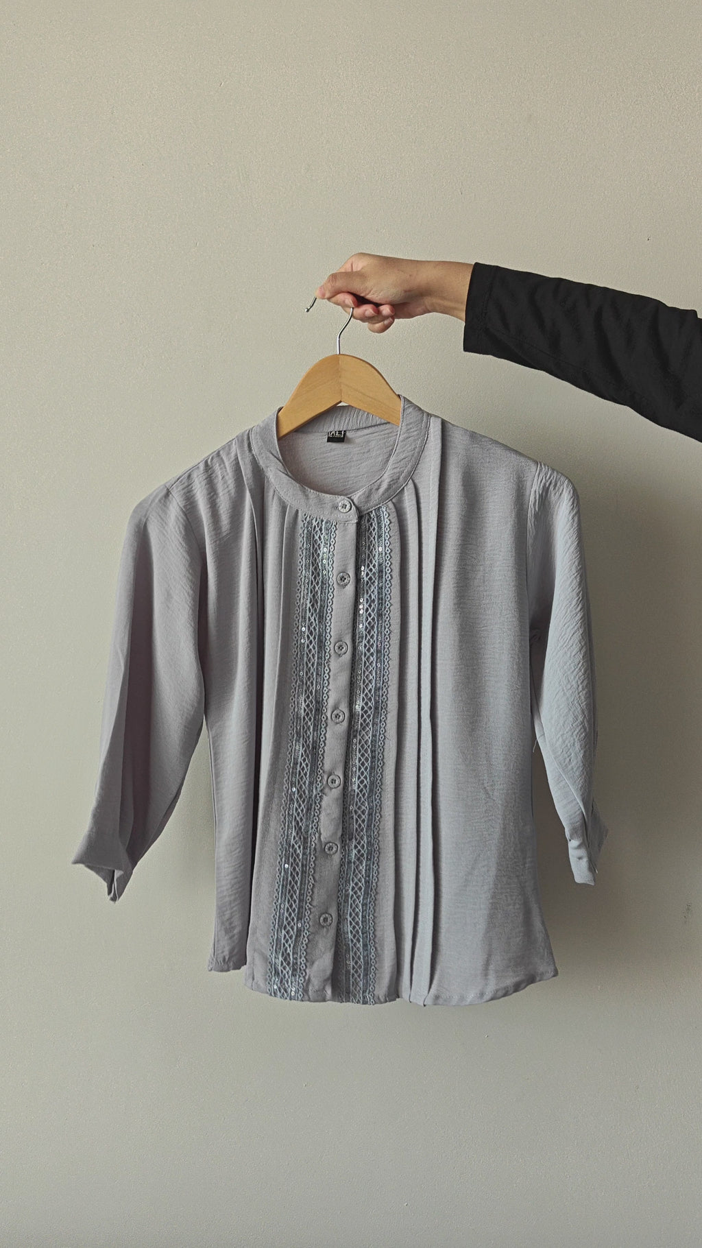 Cadet Grey Sequin Work Top (Large/XL)