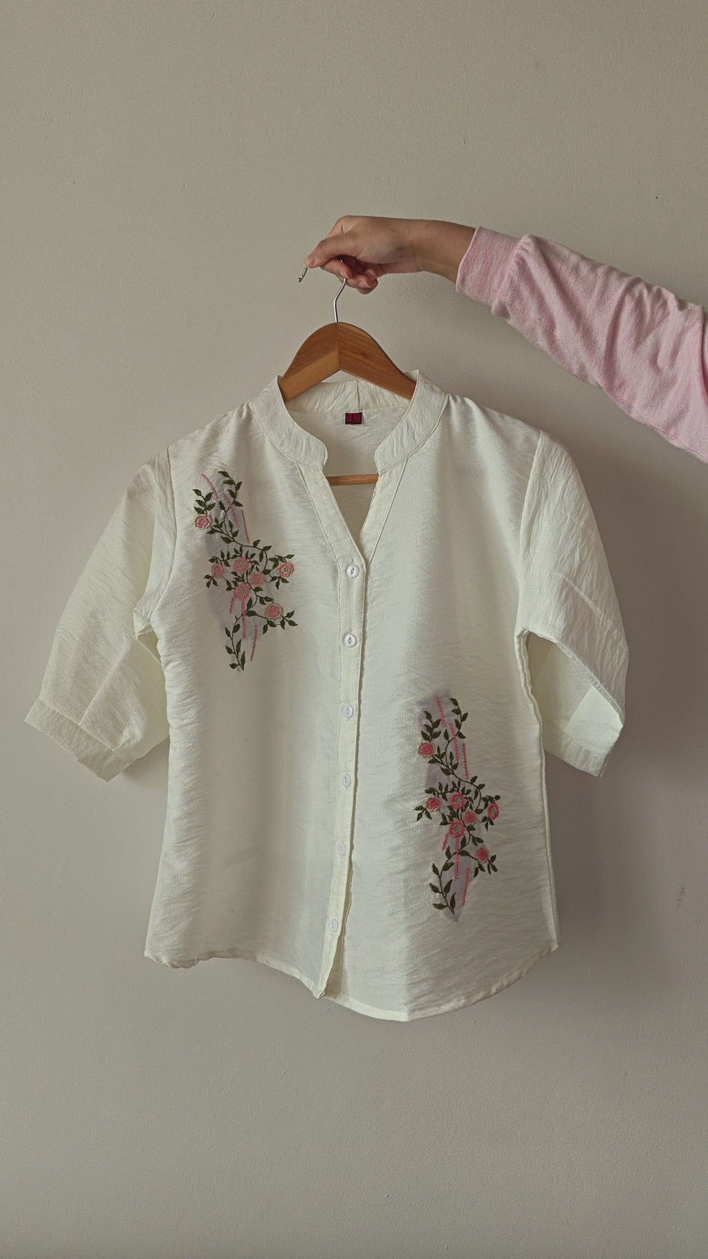 White Floral Embroidered Shirt (Large/XL)