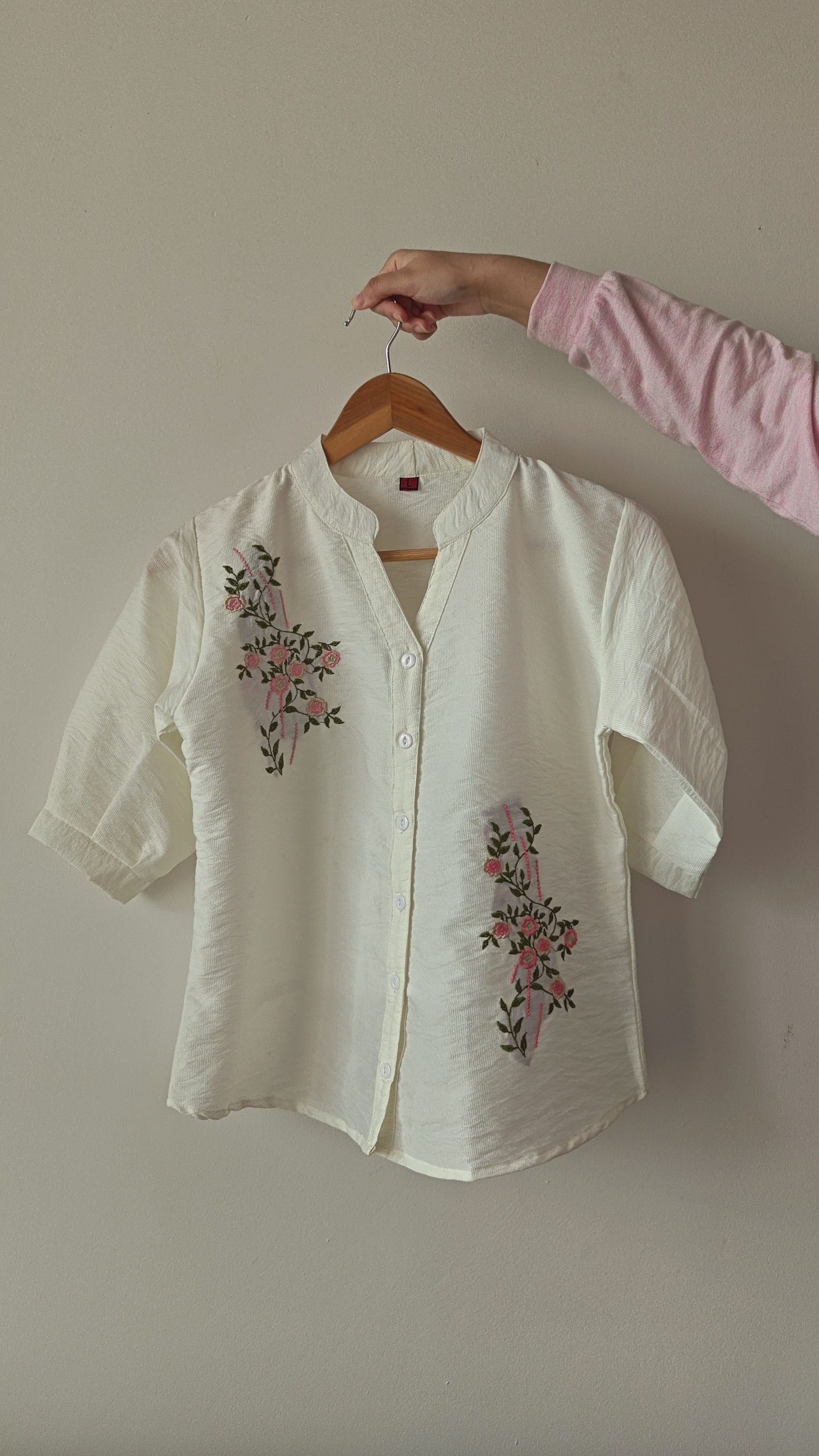 White Floral Embroidered Shirt (Large/XL)