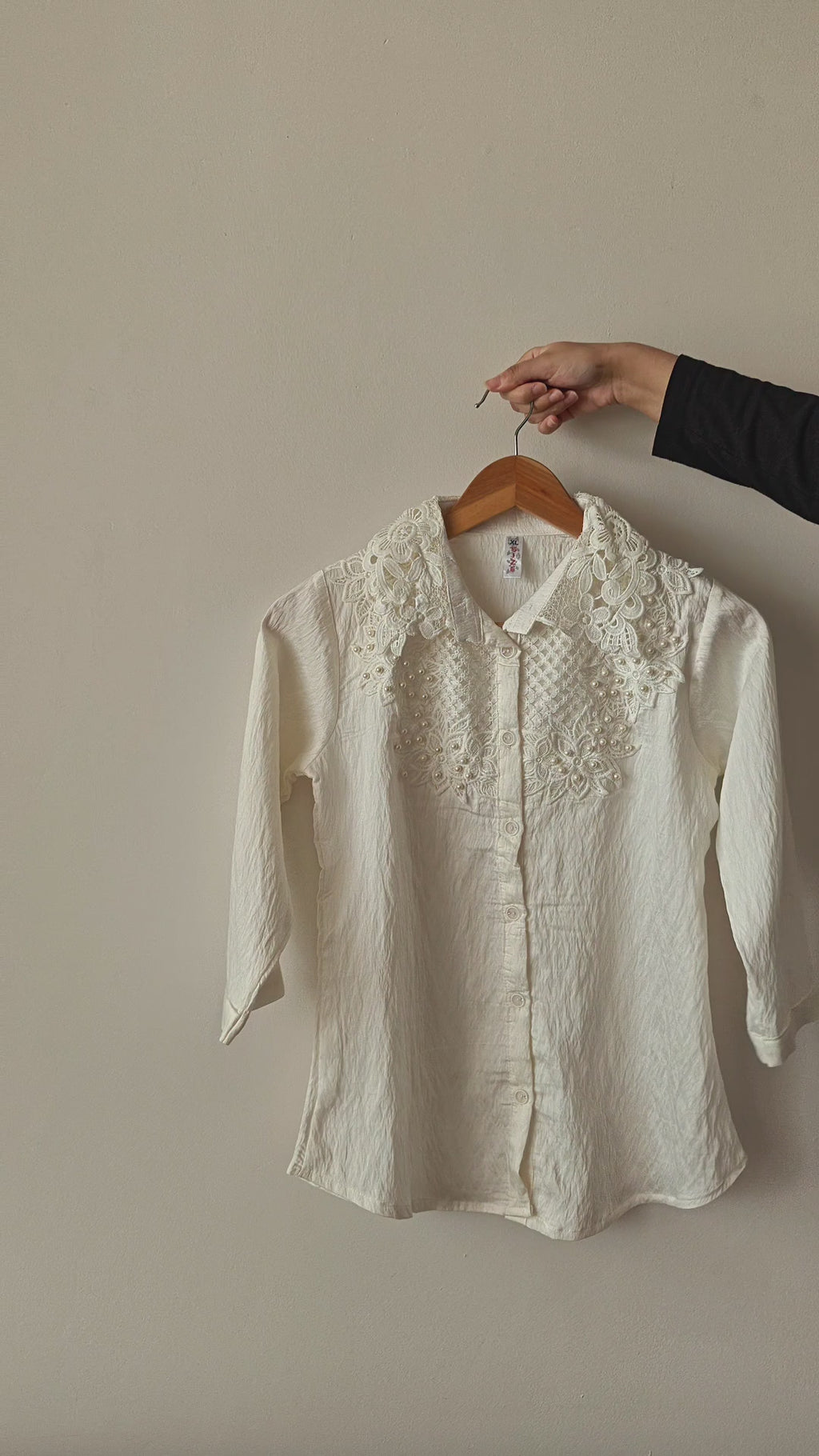 White Lace and Pearl Top (Large/XL)