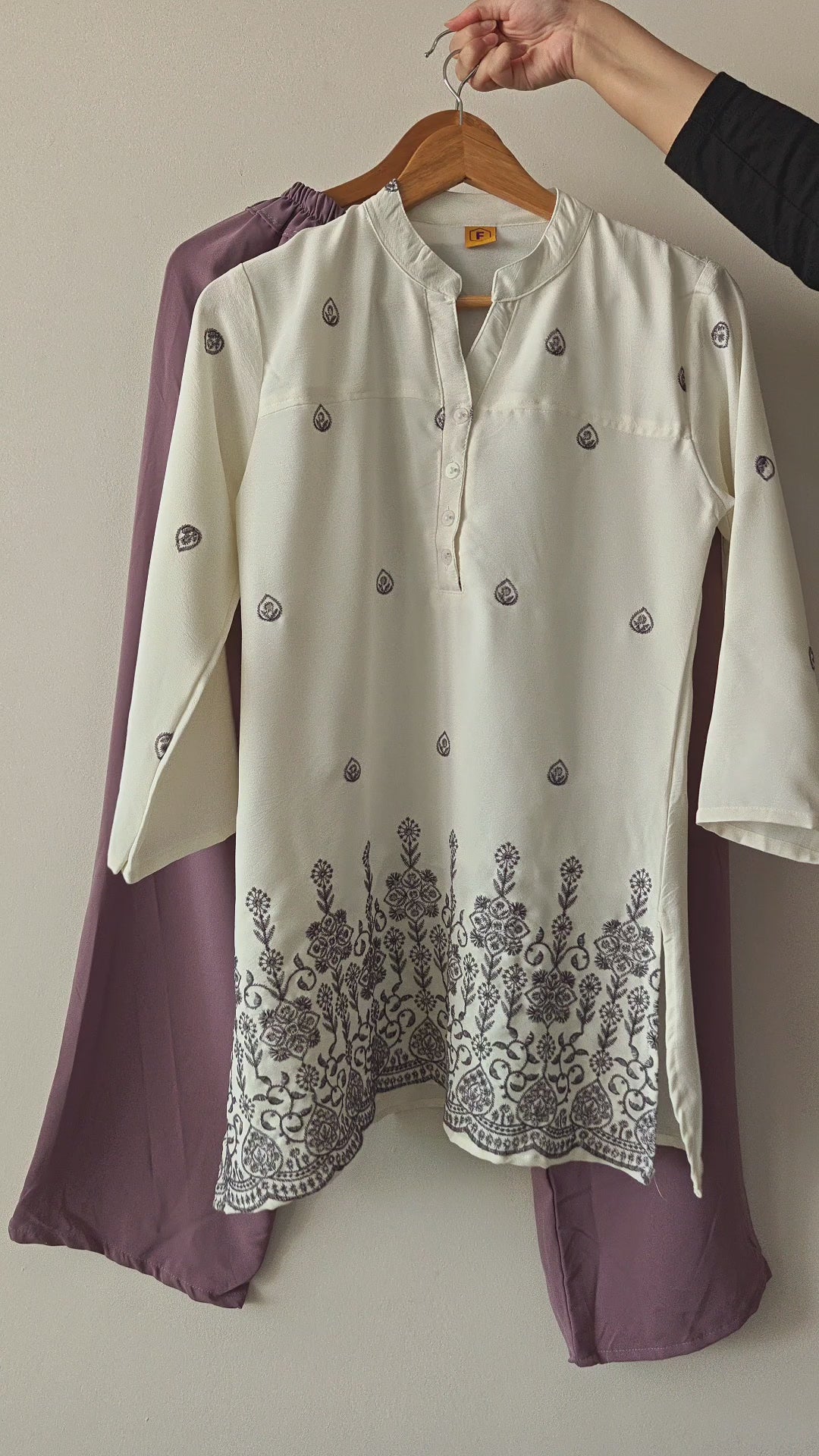 Purple & White Embroidered Co Ord Set (Free Size)