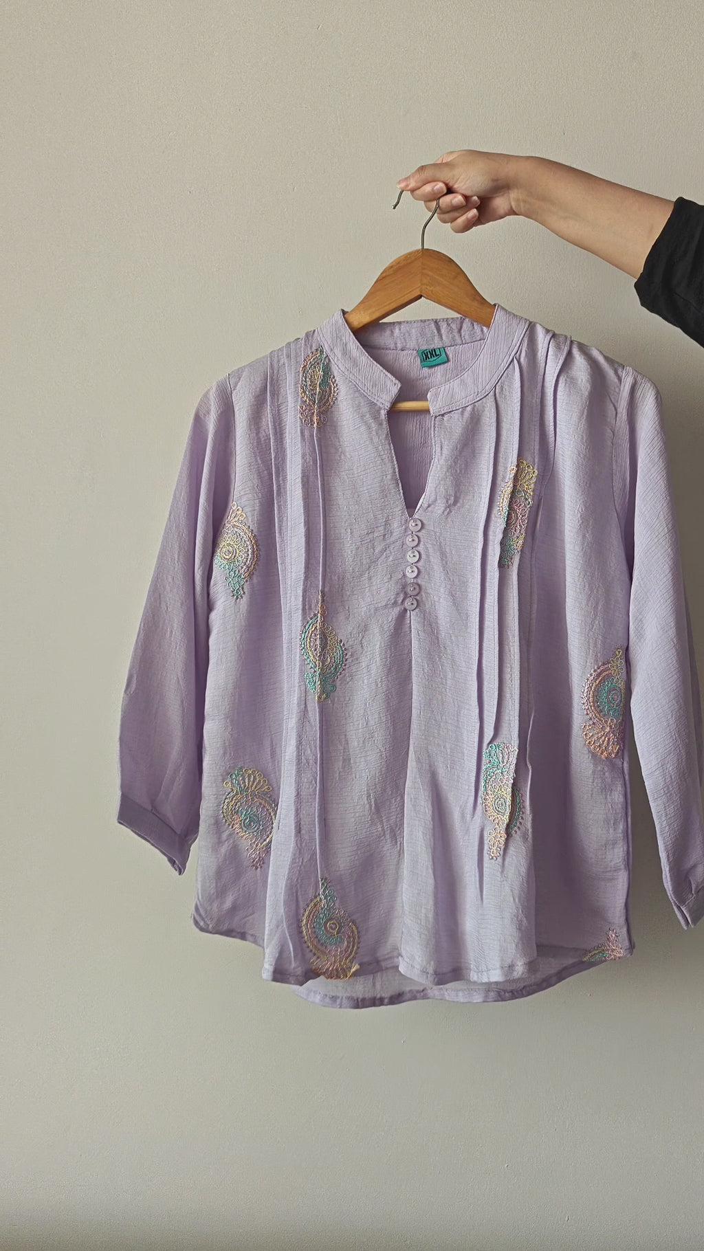 Lavender Mandarin collar Top with Front Pleats (XXL)