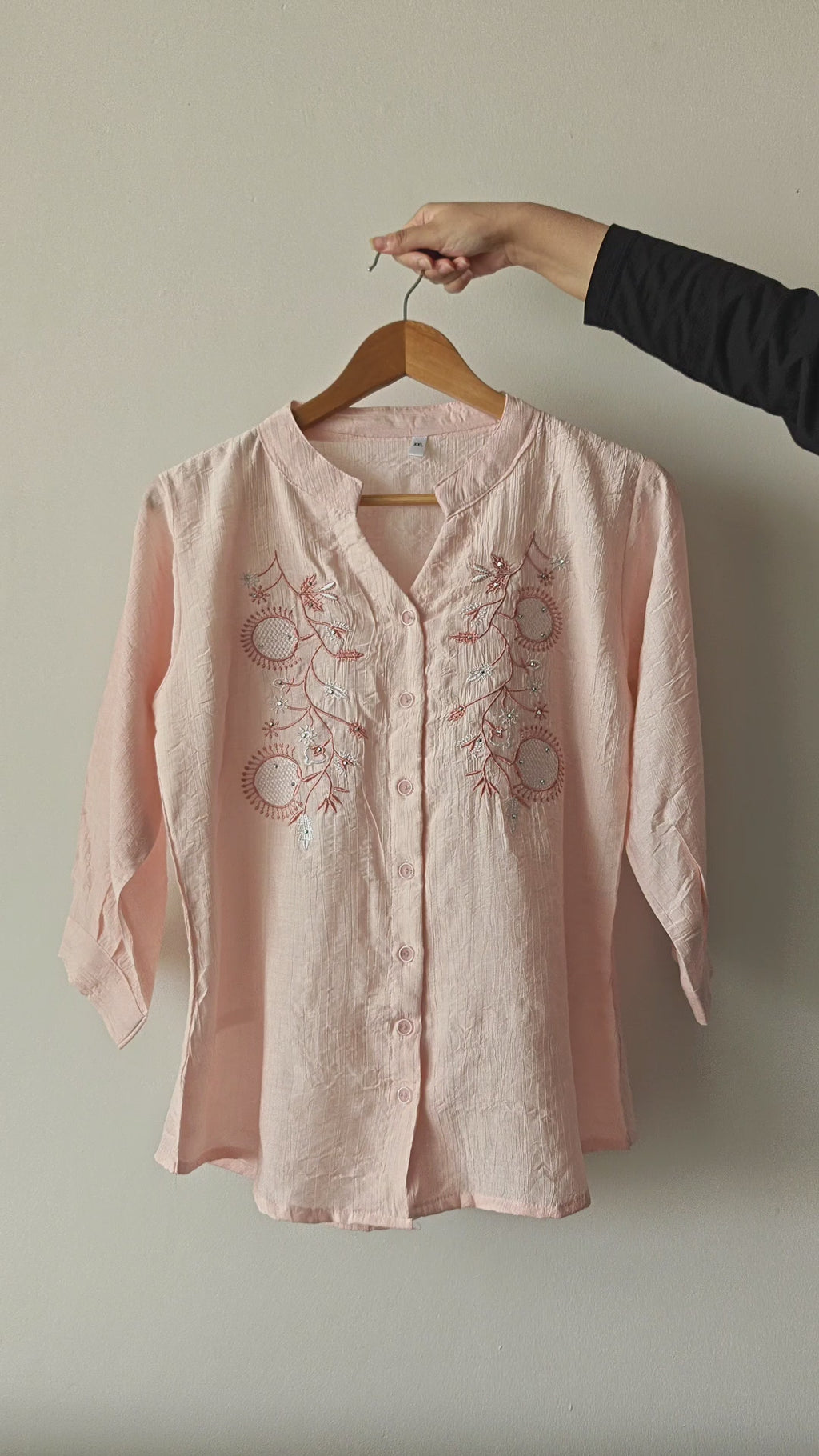 Light Pink Mandarin collar Women's Shirt (XXL)
