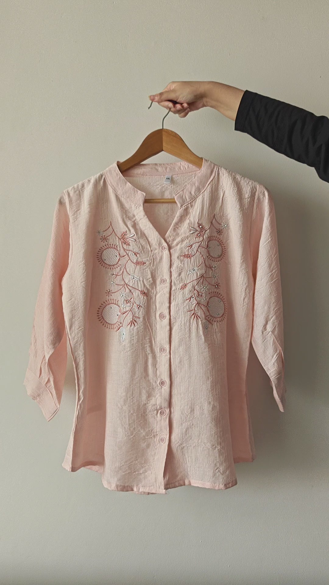 Light Pink Mandarin collar Women's Shirt (XXL)