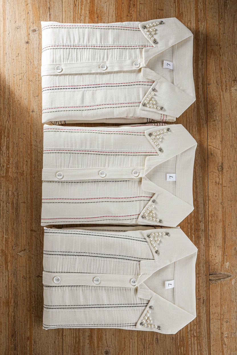 stack of three striped women's shirts
