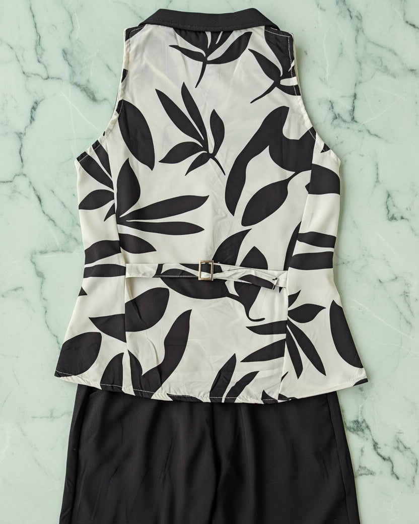 Black and white patterned sleeveless top co ord set women back view